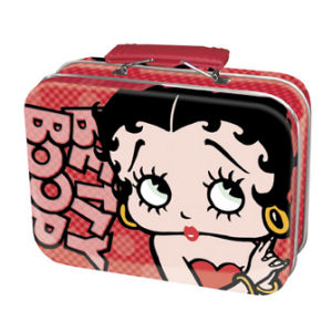 Classic Betty Boop Mini Tin Tote. Mini Betty Boop Tin Box is in lunch box shape. Not a lunch box, just for decorative purposes or you can store your trinkets in it. Measures 4 x 3 x 1.5 inches.