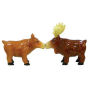 From the Westland Giftware Mwah! Collection. Moose Salt and Pepper Shakers. These sets are held together with magnets. Made of ceramic with glossy finish. Measures 3.25 Inches high. Hand wash only.