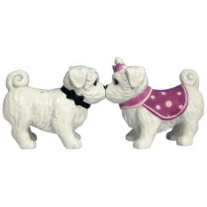 From the Westland Giftware Mwah! Collection. Maltese Pups Salt and Pepper Shakers. These sets are held together with magnets. Made of ceramic with glossy finish. Measures 3.25 Inches high. Hand wash only.
