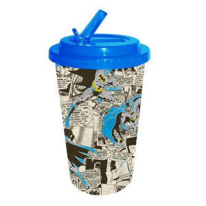 Batman Comic Book Pages Plastic Flip Straw Cold Cup