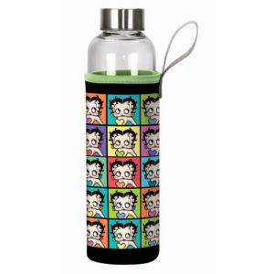 Betty Boop Squares 20 Ounce Glass Water Bottle with Neoprene Sleeve