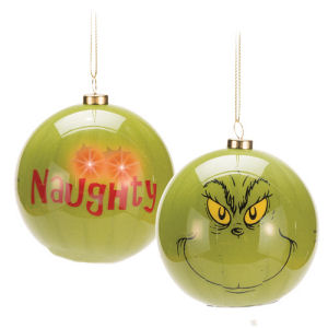 Dr. Seuss How the Grinch Stole Christmas Grinch Big Face Light-Up Ball Ornament