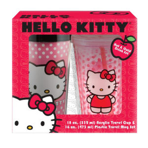 Hello Kitty Plastic Travel Mug and 18 Ounce Acrylic Cup Set