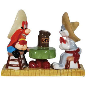 Warner Brothers Looney Tunes Yosemite Sam and Bugs Bunny Magnetic Salt and Pepper Shaker and Toothpick Holder