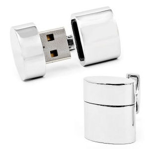 WiFi Hotspot and 2 GB USB Flash Drive Silver Oval Cufflinks