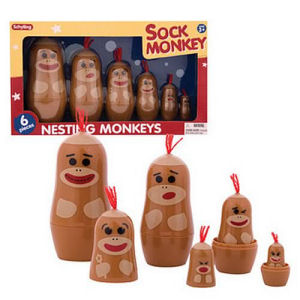 Sock Monkey Nesting Doll 6 Pack