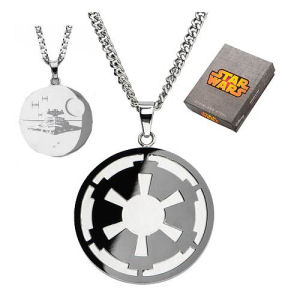 Star Wars Imperial Symbol and Death Star Etched Pendant Necklace