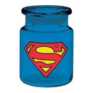 Superman Logo 6 Ounce Blue Glass Apothecary Jar