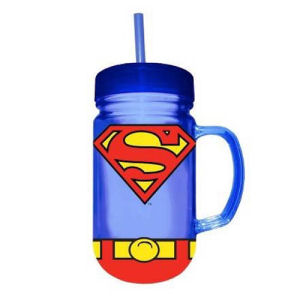Superman Uniform 24 Ounce Plastic Mason Jar