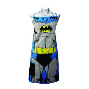 Batman Kitchen Apron with Pocket. Made from 100% Machine washable Cotton. Measures 30 inches by 26 inches. One Size fits most. Pocket on right side.