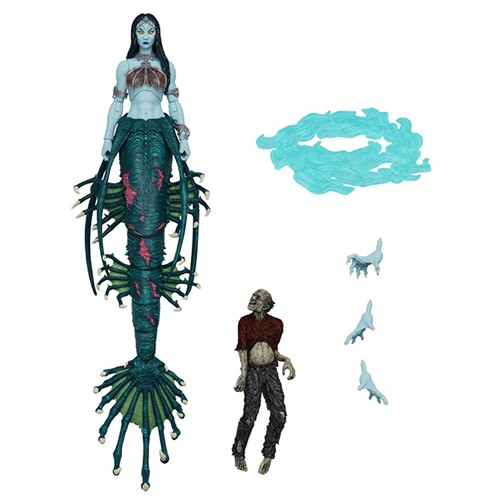 Court Of The Dead Gallevarbe Deaths Siren 1/18th Scale Action Figure. This 1/18 scale detailed and fully articulated action figure comes packed with extra hands to securely grip accessories, removable secondaries, water feature, and mini corpse 