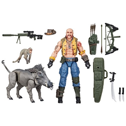 G.I. Joe Figures Classified Series Dreadnok Gnawgahyde with Pet Porkbelly and Yobbo 6 Inch Scale Action Figure. Features a classic design updated to bring the Dreadnok Poacher and his constant companion pets into the modern era and 