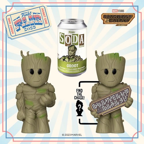 Guardians Of The Galaxy Volume 3 Groot Vinyl Soda Figure. Included with each SODA can is a 4.25 inch vinyl figure and a collectible disc both with a 1 in 6 chase variant!