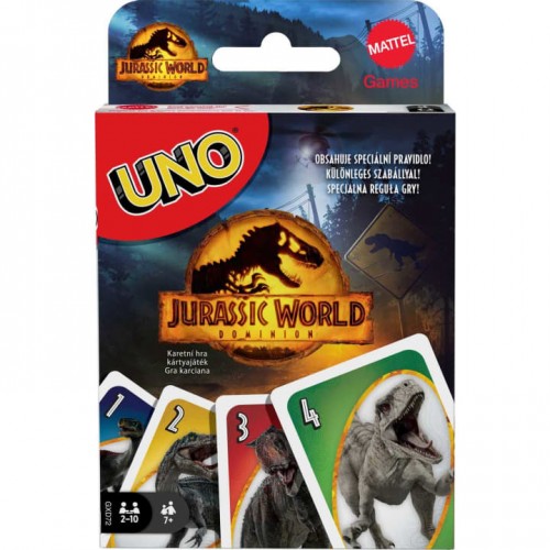 Jurassic World Dominion UNO Card Game. The UNO matching card game everyone knows and loves, but featuring graphics from Jurassic World Dominion.