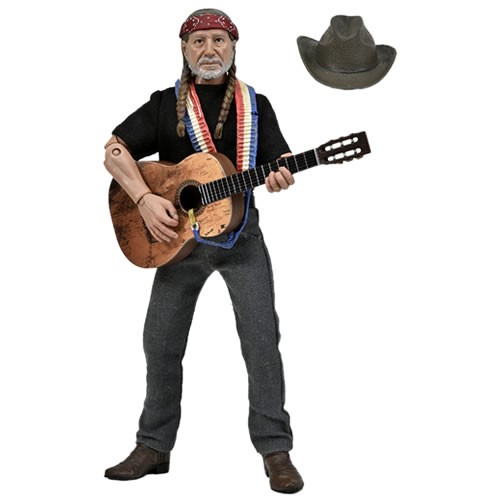 Retro Clothed Willie Nelson 8 Inch Scale Action Figure. This clothed action figure of American icon Willie Nelson comes with Trigger guitar with strap, bandana, cowboy hat, and guitar-playing hands. The fully articulated figure stands approximately 