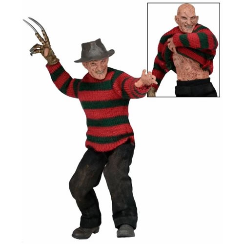 A Nightmare On Elm Street 3: Dream Warriors 8 Inch Freddy Retro Clothed Action Figure. Freddy stands 8 Inches tall and is dressed in fabric clothing similar to the iconic toy lines of the 1970s. He is fully poseable and truly terrifying – 