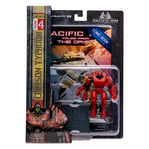 Pacific Rim Crimson Typhoon (Jaeger) 4 Inch Scale Figure Playset with Comic. Includes rebuildable tower, street section and two vehicles. Comes packaged in an a blister pack with an English version Pacific Rim comic.
