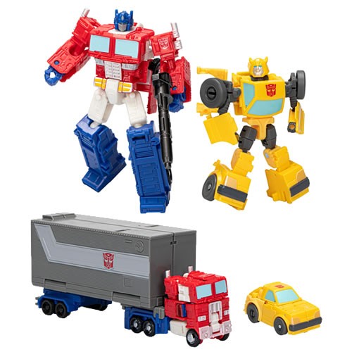 Transformers Optimus Prime and Bumblebee 2-Pack. Transformers Optimus Prime figure converts from robot to truck mode in 11 steps. Transformers Bumblebee figure converts from robot to compact car mode in 11 steps.